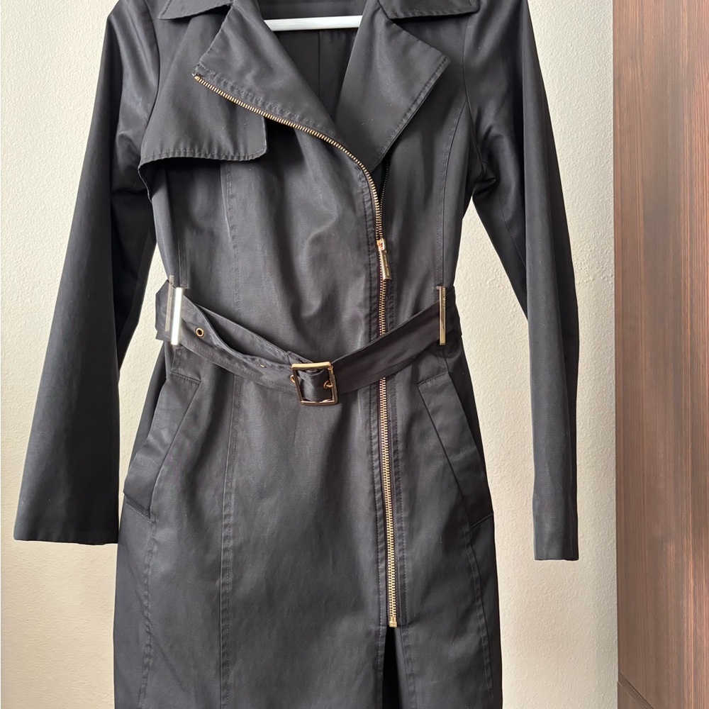 Michaels Black Trench Coat with Gold Accents